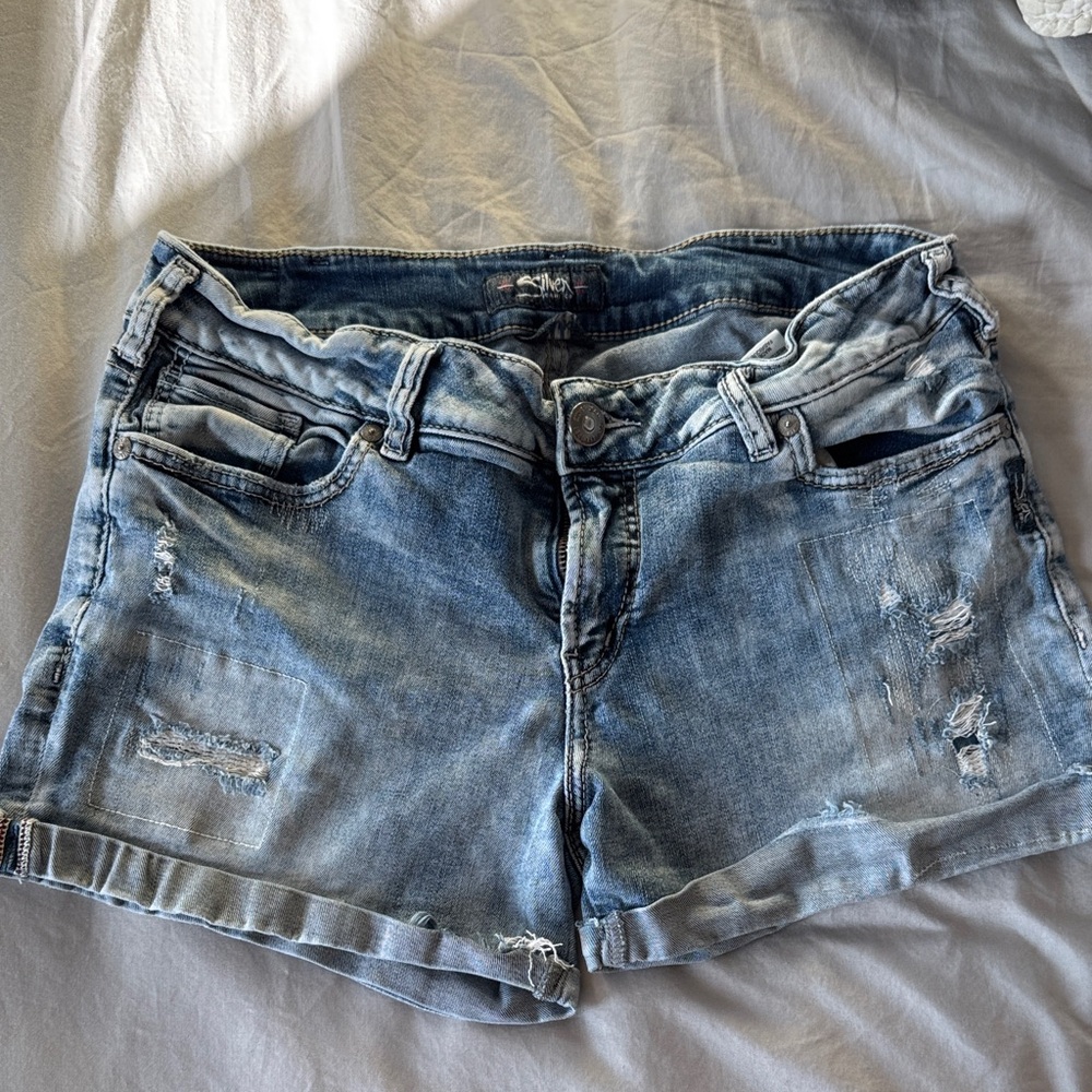 Silver Jeans Light Blue Distressed Jean Shorts